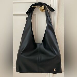 NEW Victoria's Secret Chic Black Faux Leather Slouchy Bow Hobo Shoulder Bag 2026
